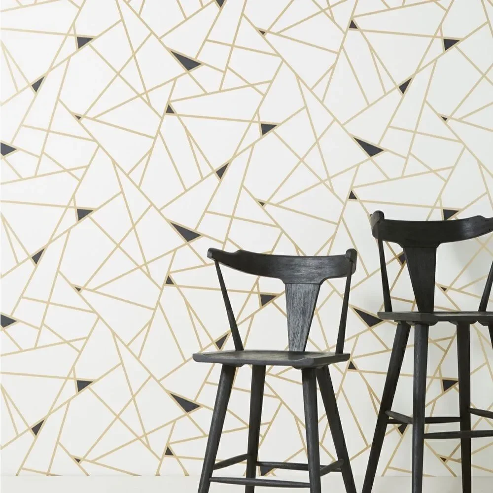 🆕 Anthropologie x York Wallcoverings Geo Mosaic Wallpaper Black White Gold
